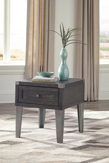 Todoe Dark Gray End Table with USB Ports & Outlets from Ashley - Luna Furniture