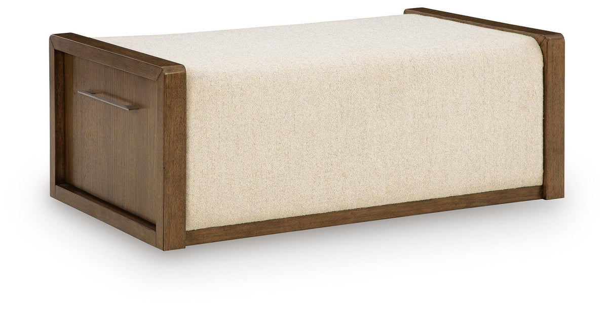 Marxmore Brown/Beige Upholstered Ottoman with Storage from Ashley - Luna Furniture