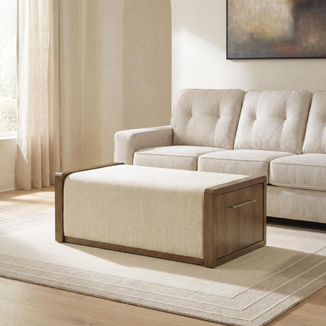 Marxmore Brown/Beige Upholstered Ottoman with Storage from Ashley - Luna Furniture