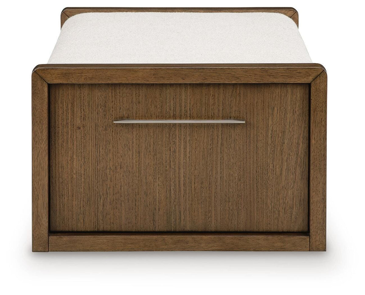 Marxmore Brown/Beige Upholstered Ottoman with Storage from Ashley - Luna Furniture