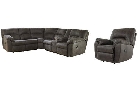 Tambo Pewter 2-Piece Sectional with Recliner from Ashley - Luna Furniture