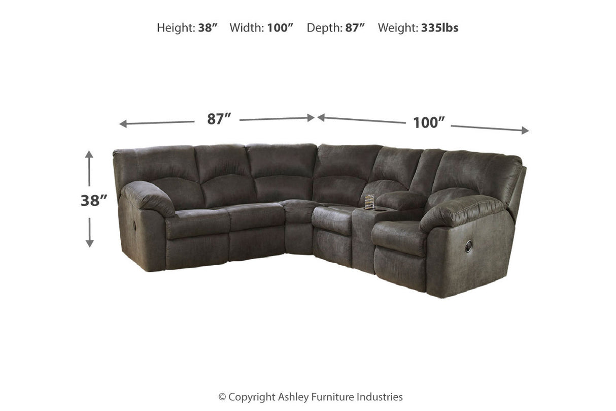 Tambo Pewter 2-Piece Sectional with Recliner from Ashley - Luna Furniture