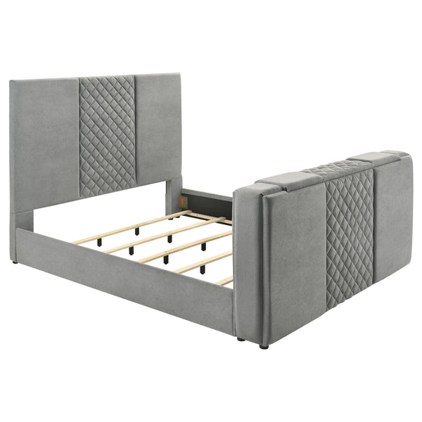Tara Gray 61-inch Upholstered Eastern King Panel TV Bed
