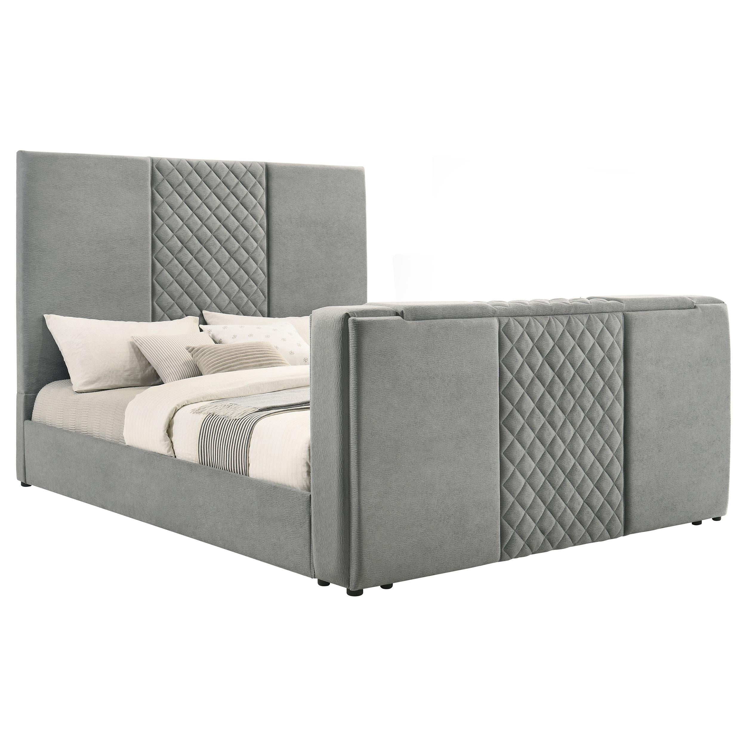 Coaster Tara Gray 61-inch Upholstered Eastern King Panel TV Bed