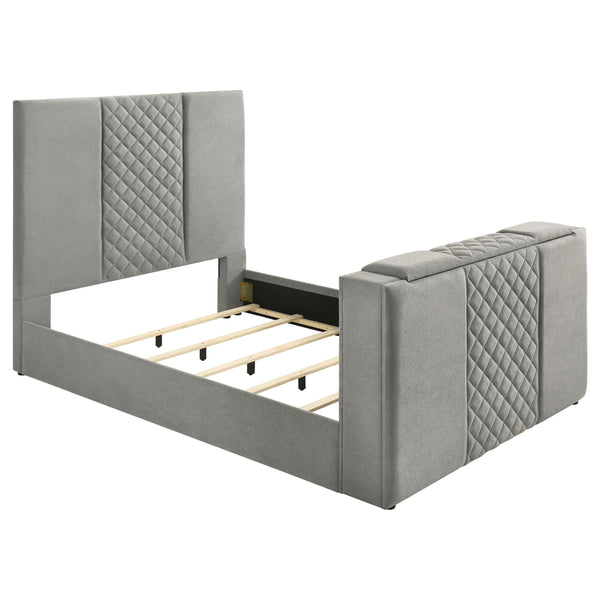 Tara Gray 61-inch Upholstered Queen Panel TV Bed