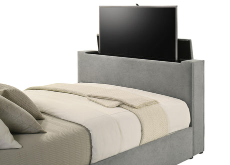 Tara Gray 61-inch Upholstered Queen Panel TV Bed from Coaster - Luna Furniture