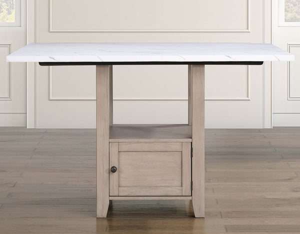 Taylor Tan Faux Marble Top 60″ Storage Counter Height Table