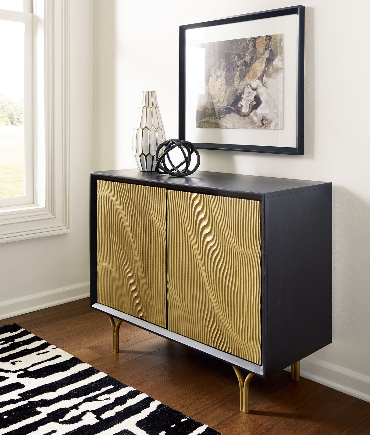 Tayner Black/Gold Finish Accent Cabinet from Ashley - Luna Furniture