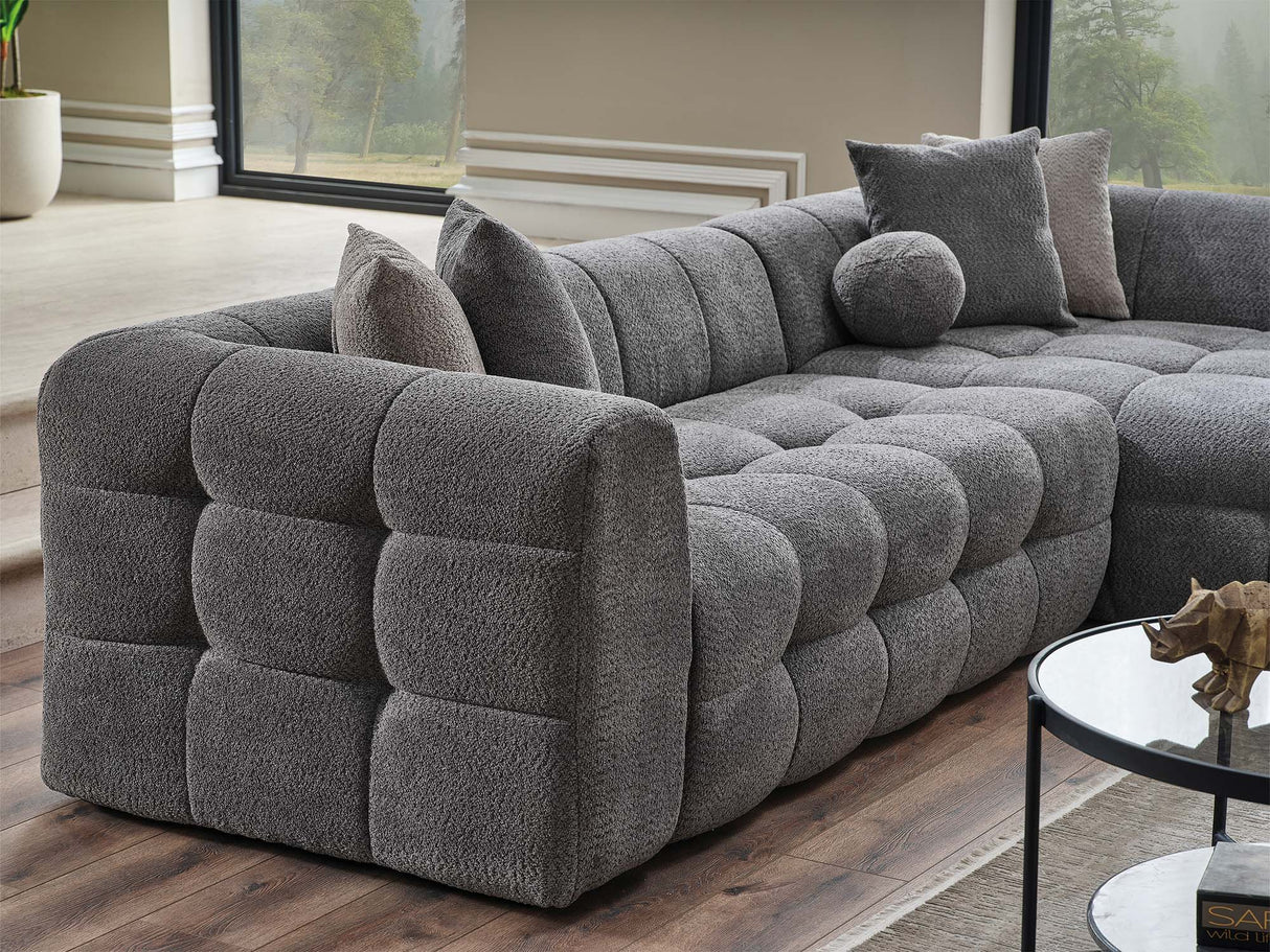 Teddy Sectional Sofa in Grey from Furnia - Luna Furniture