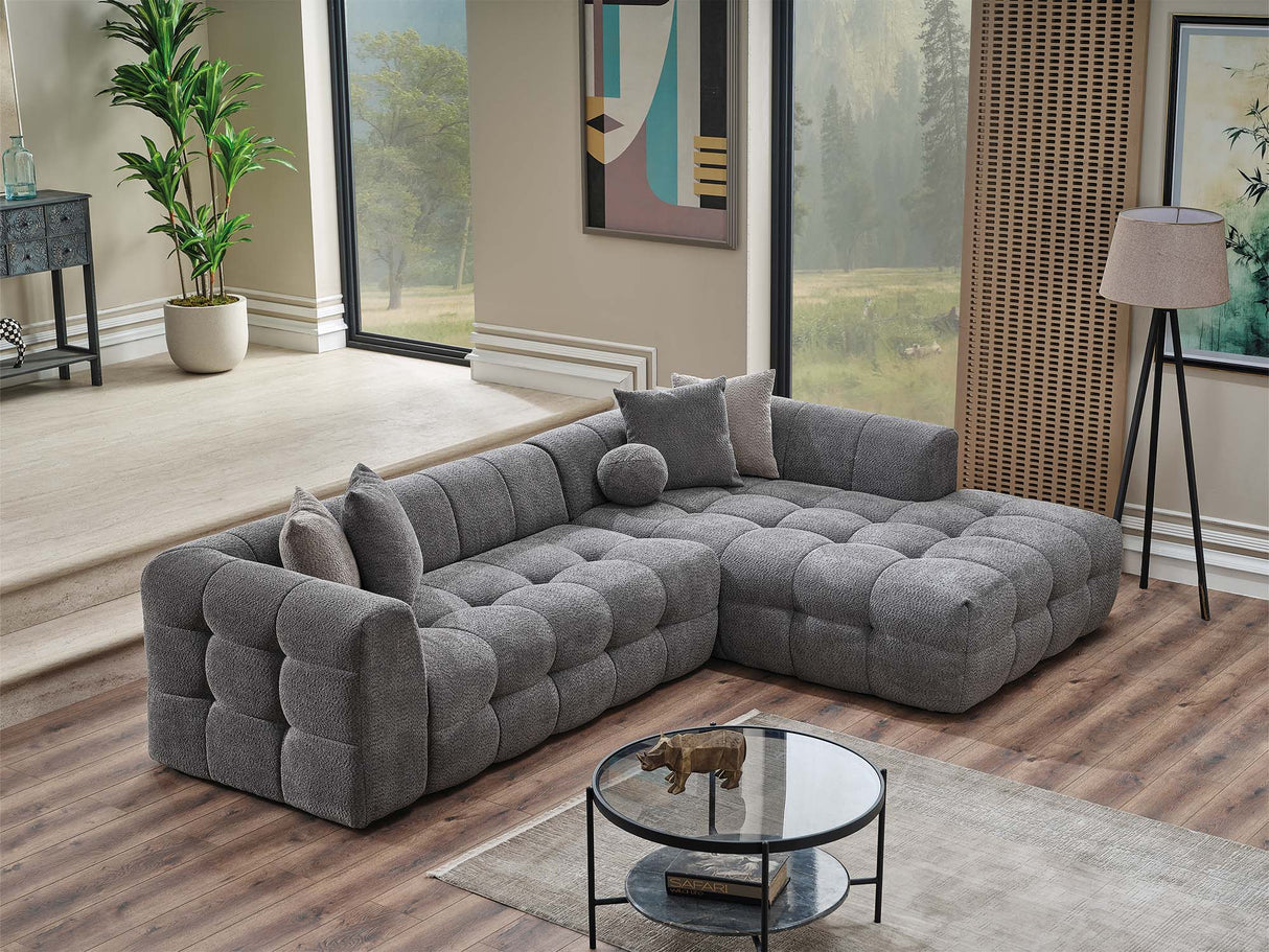 Teddy Sectional Sofa in Grey from Furnia - Luna Furniture
