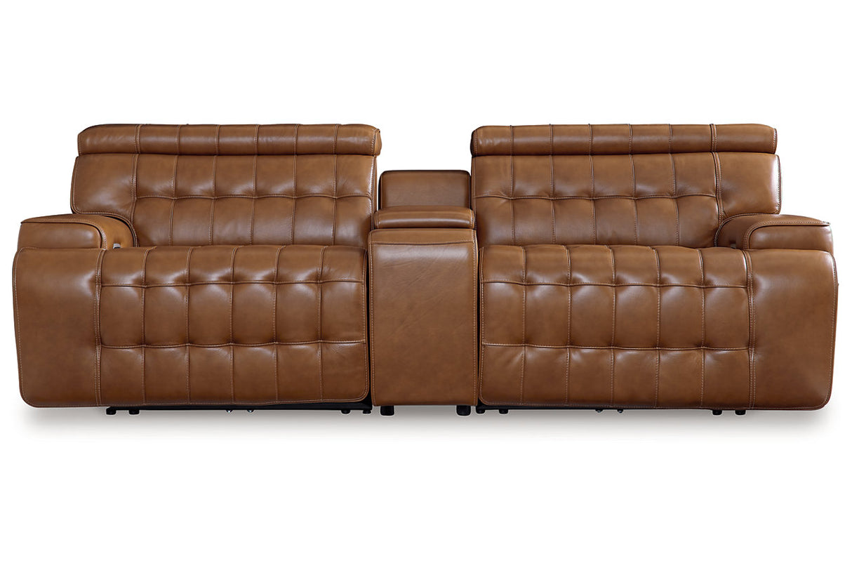 Temmpton Chocolate 3-Piece Power Reclining Sectional Loveseat with Console from Ashley - Luna Furniture