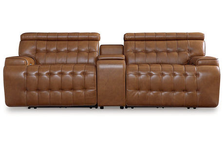 Temmpton Chocolate 3-Piece Power Reclining Sectional Loveseat with Console from Ashley - Luna Furniture