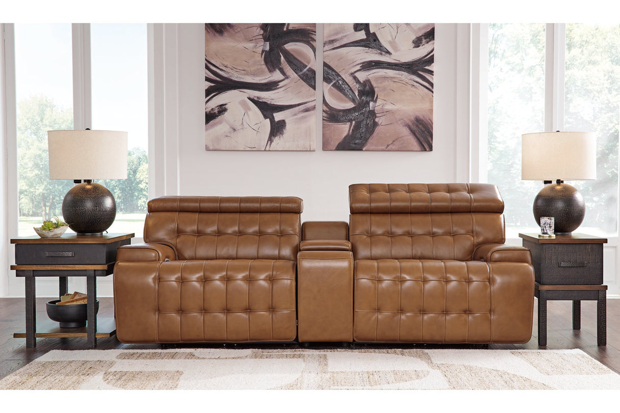 Temmpton Chocolate 3-Piece Power Reclining Sectional Loveseat with Console from Ashley - Luna Furniture