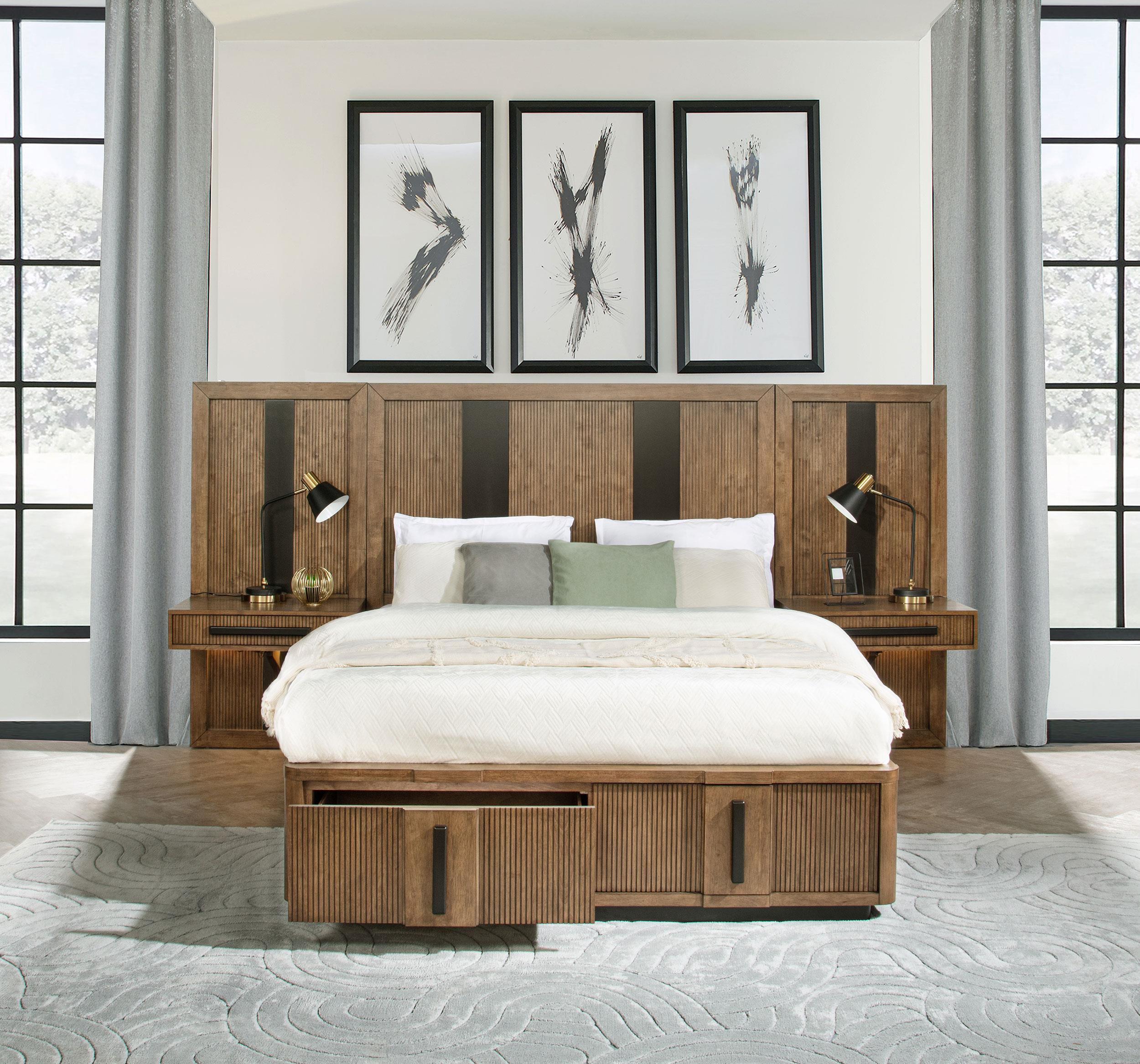Terrace Ash Brown Wall Panel Eastern King Storage Bed – Luna Furniture