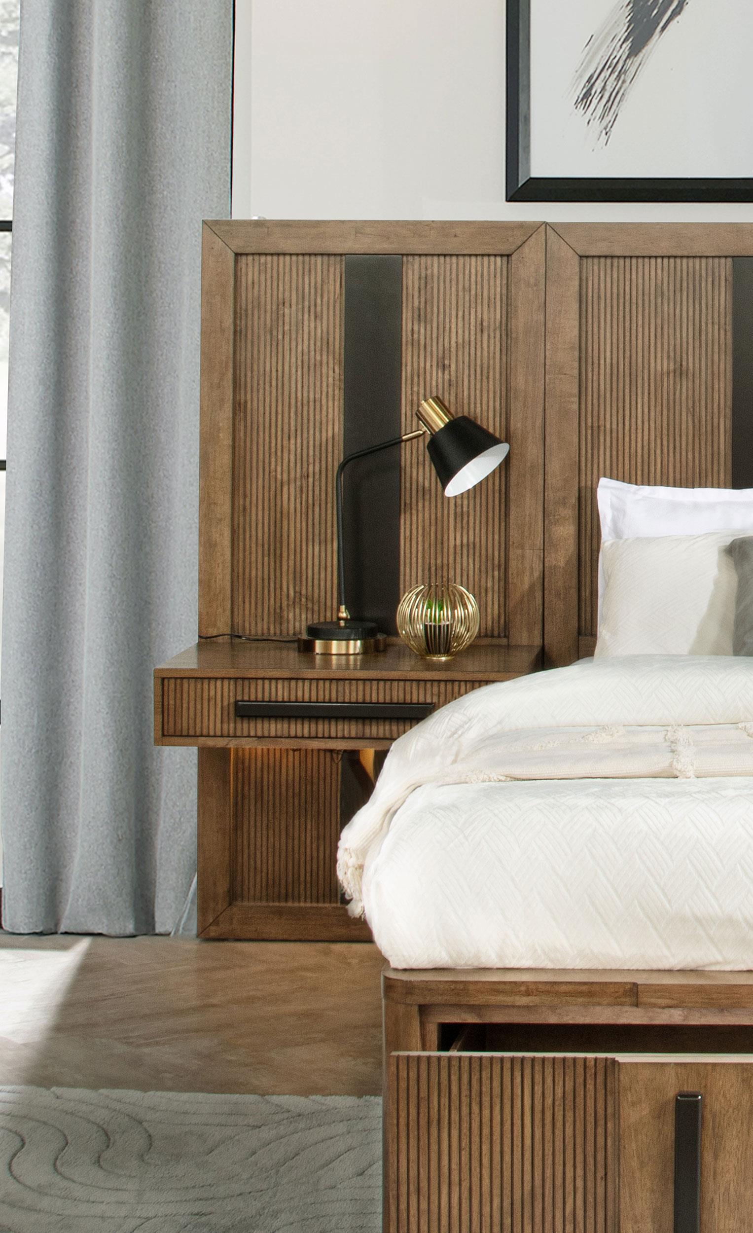 Terrace Ash Brown Wall Panel Eastern King Storage Bed – Luna Furniture