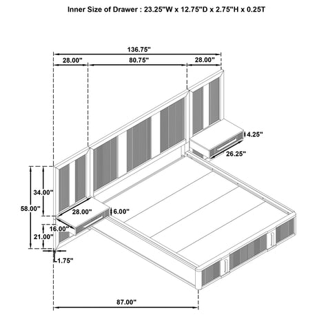 Terrace Ash Brown Wall Panel Eastern King Storage Bed from Coaster - Luna Furniture