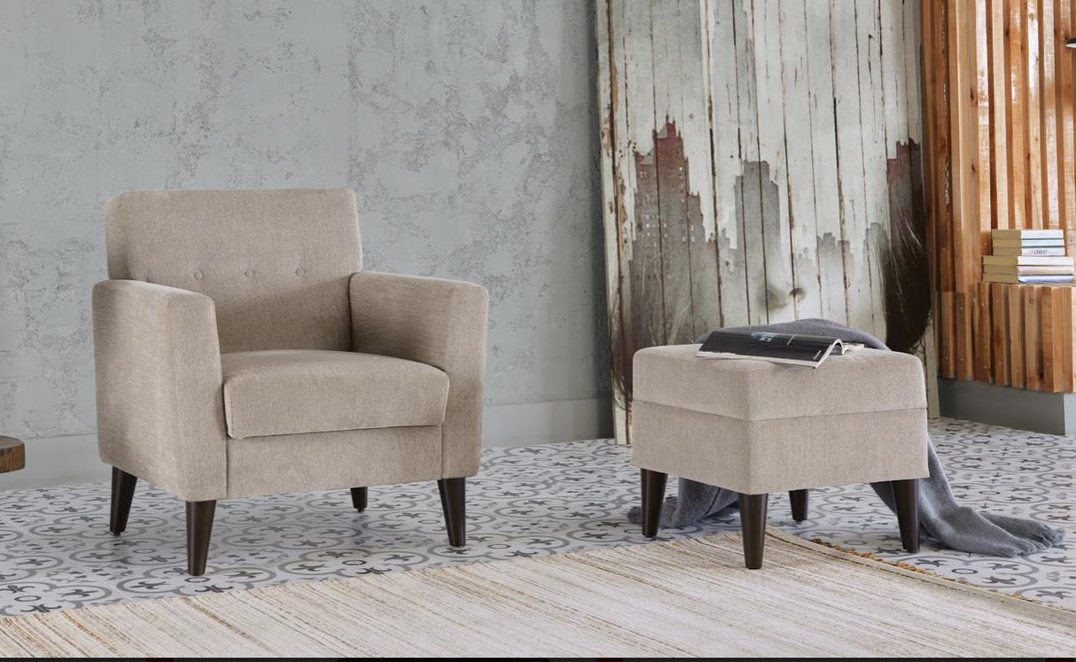 Theo Cream Accent Chair and Ottoman from Bellona - Luna Furniture