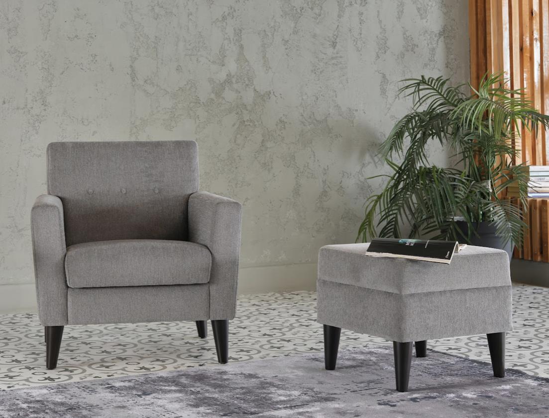 Theo Grey Accent Chair and Ottoman from Bellona - Luna Furniture