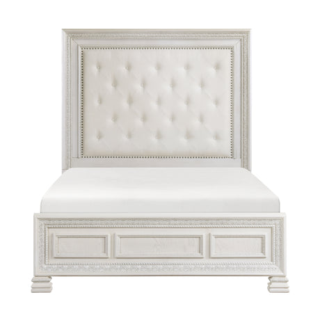 Theodora Pearl White Queen Panel Bed from Homelegance - Luna Furniture