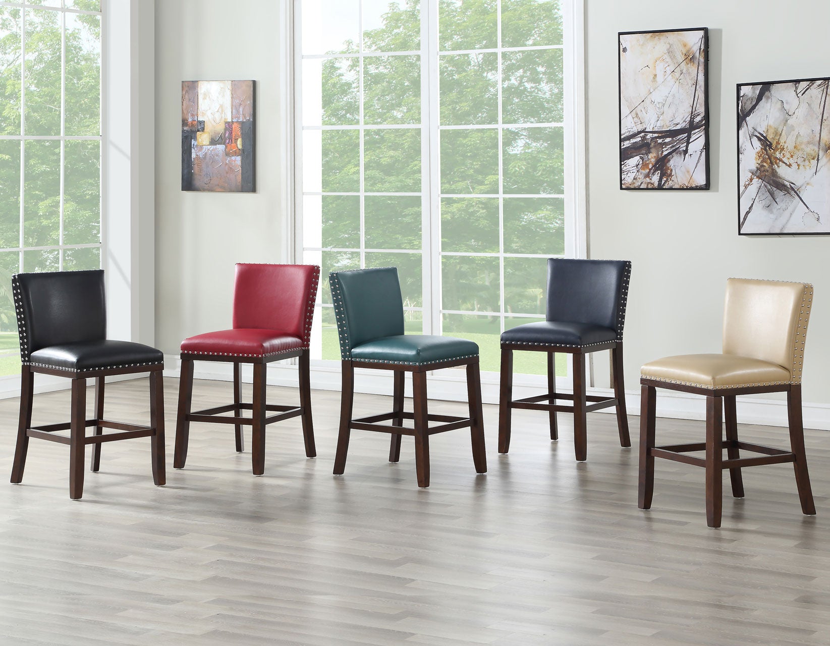 Tiffany 24″ Counter Stool, Peacock Leatherette, Set of 2 – Luna