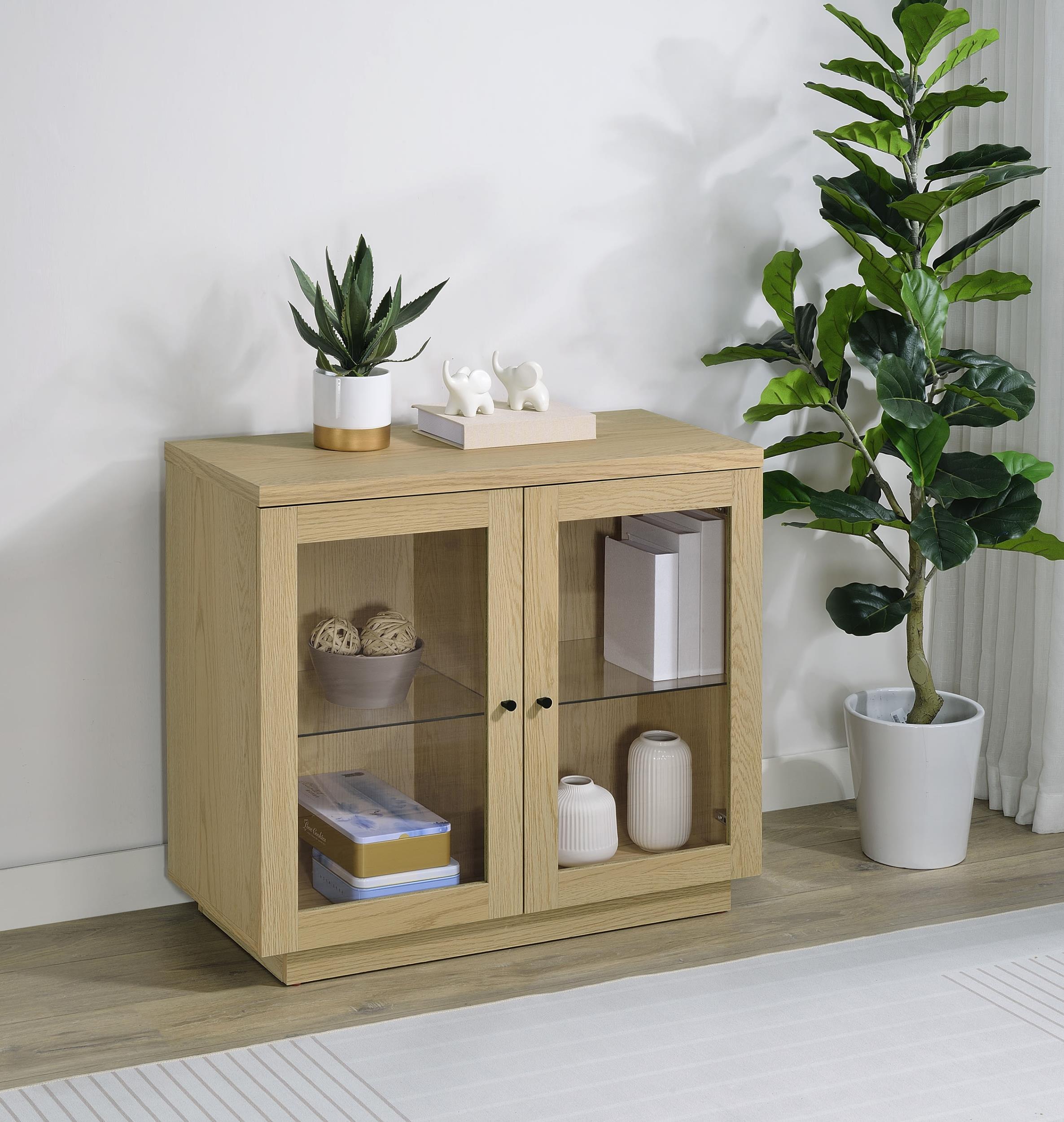 Coaster Tilbury Light Oak 2-Door Glass Front Accent Display