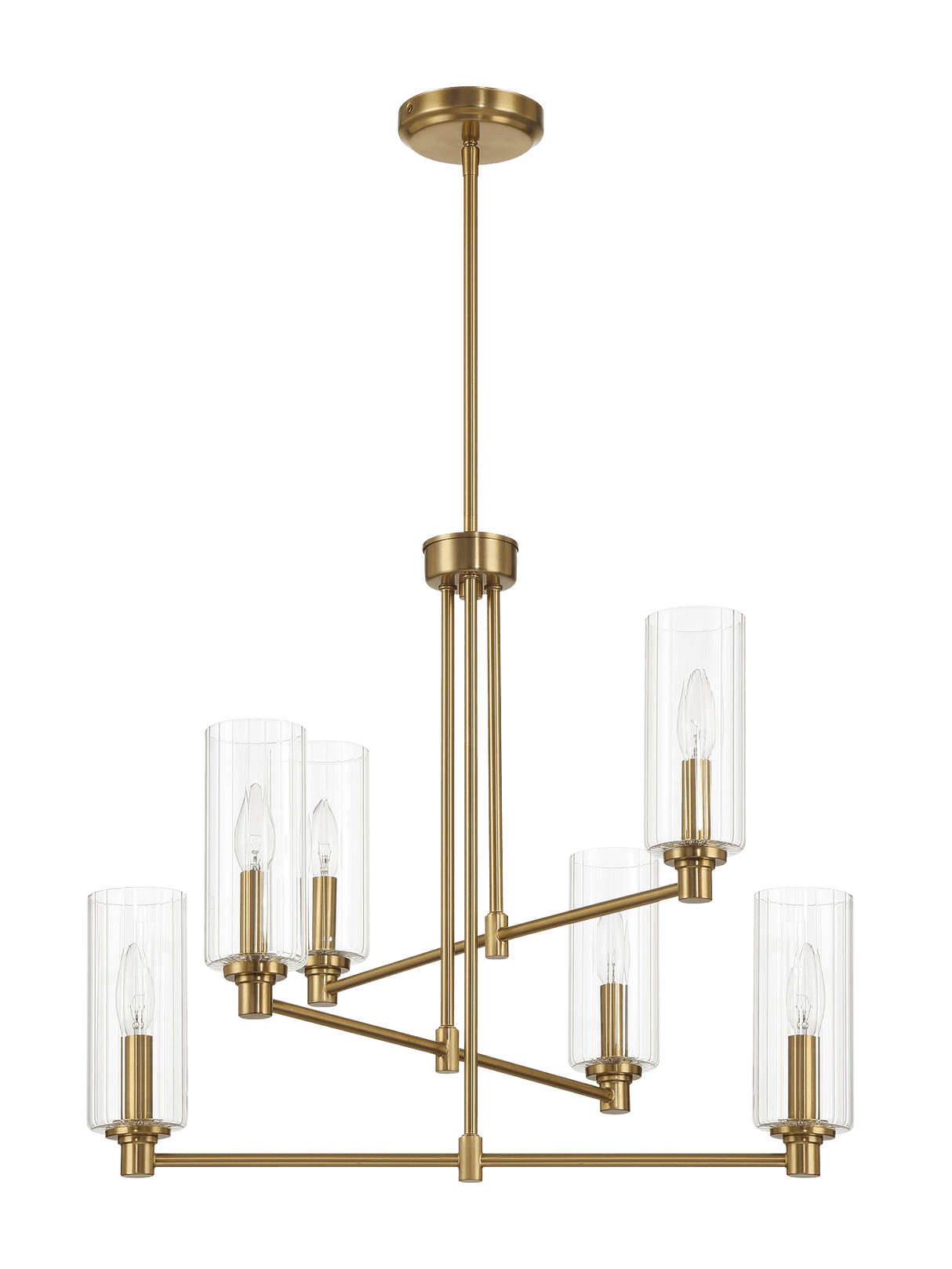 Timeless Six Lights Chandelier With Clear Ribbed Glass - Satin Brass from Midinmod - Luna Furniture
