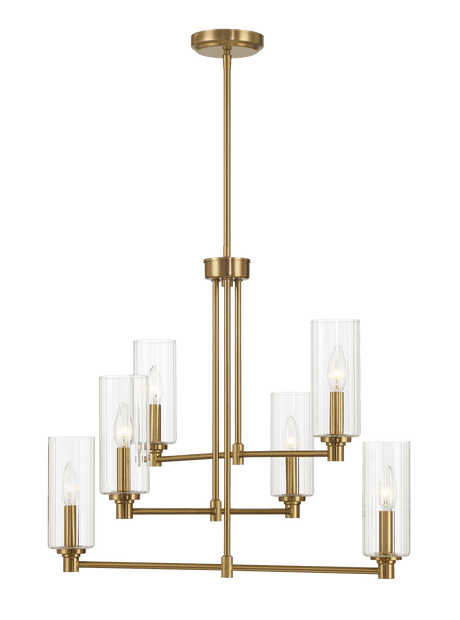Timeless Six Lights Chandelier With Clear Ribbed Glass - Satin Brass from Midinmod - Luna Furniture