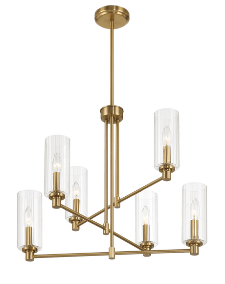 Timeless Six Lights Chandelier With Clear Ribbed Glass - Satin Brass from Midinmod - Luna Furniture