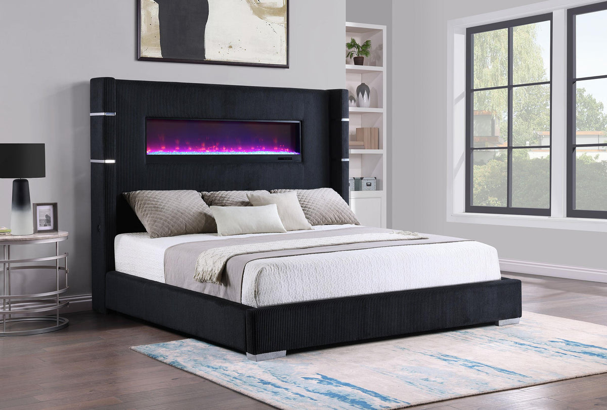 Tisdall Black 67-inch Upholstered Cal King Fireplace Bed from Coaster - Luna Furniture