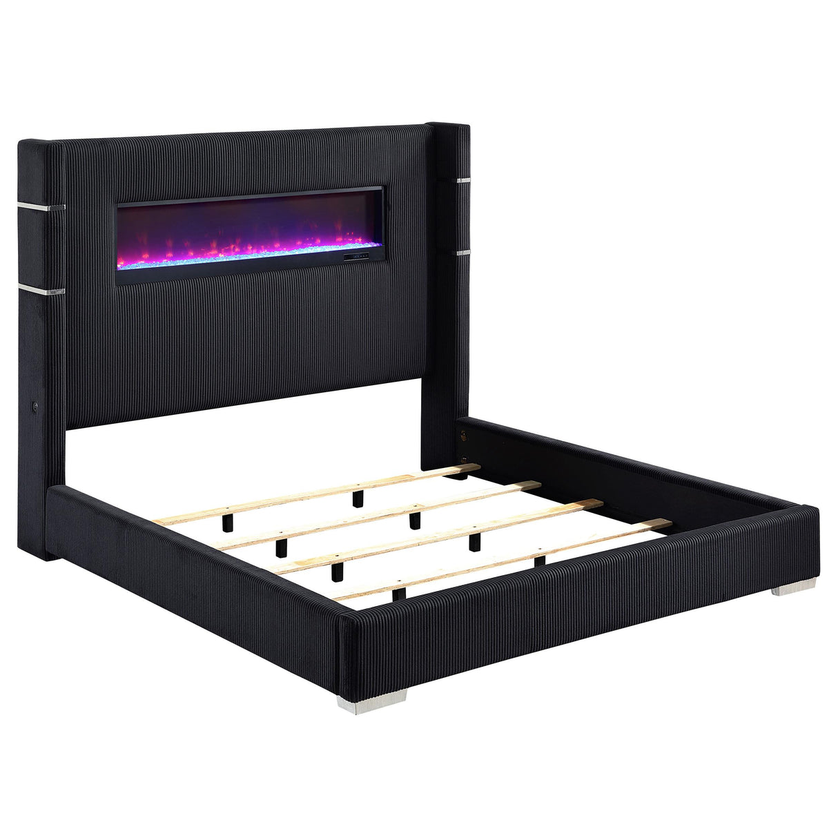 Tisdall Black 67-inch Upholstered Eastern King Fireplace Bed from Coaster - Luna Furniture