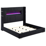 Tisdall Black 67-inch Upholstered Eastern King Fireplace Bed from Coaster - Luna Furniture