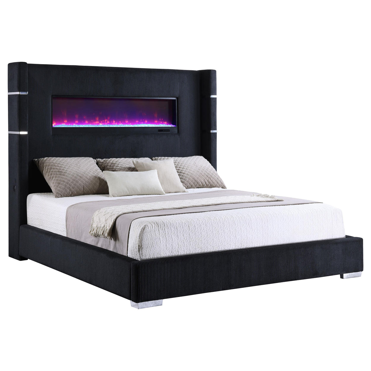Tisdall Black 67-inch Upholstered Queen Fireplace Bed from Coaster - Luna Furniture