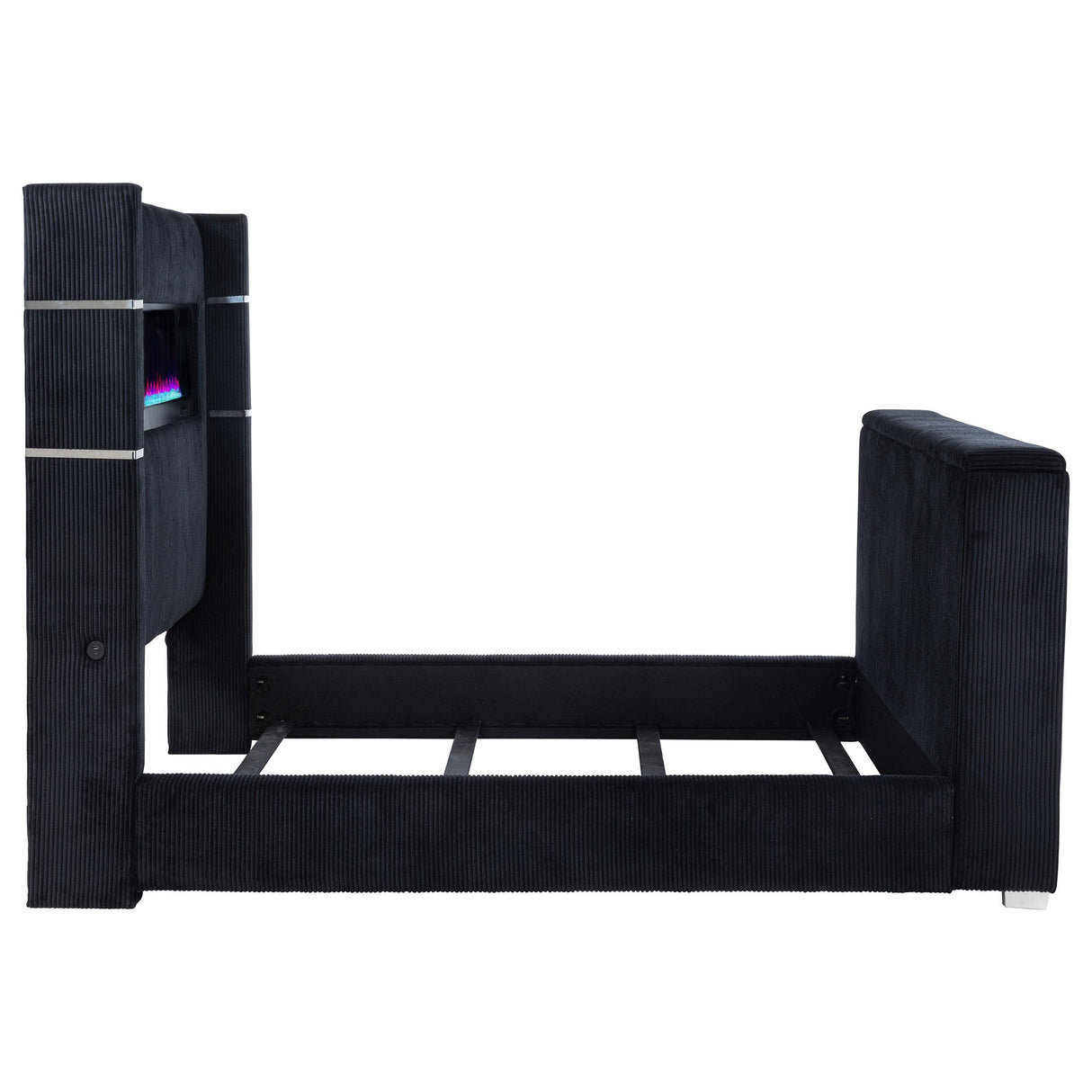 Tisdall Black Eastern King Flame Visualizer Wingback TV Bed from Coaster - Luna Furniture