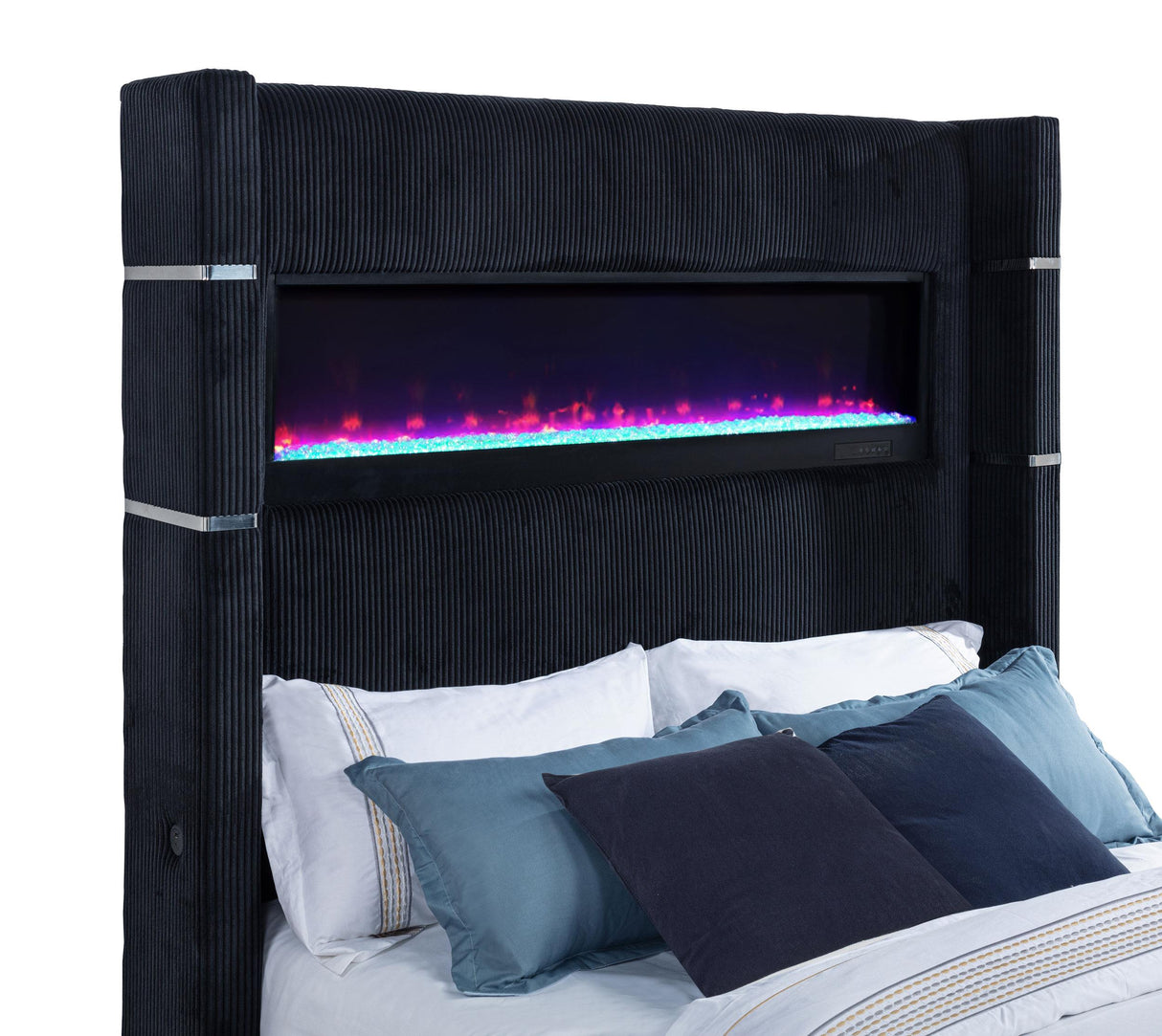 Tisdall Black Eastern King Flame Visualizer Wingback TV Bed from Coaster - Luna Furniture
