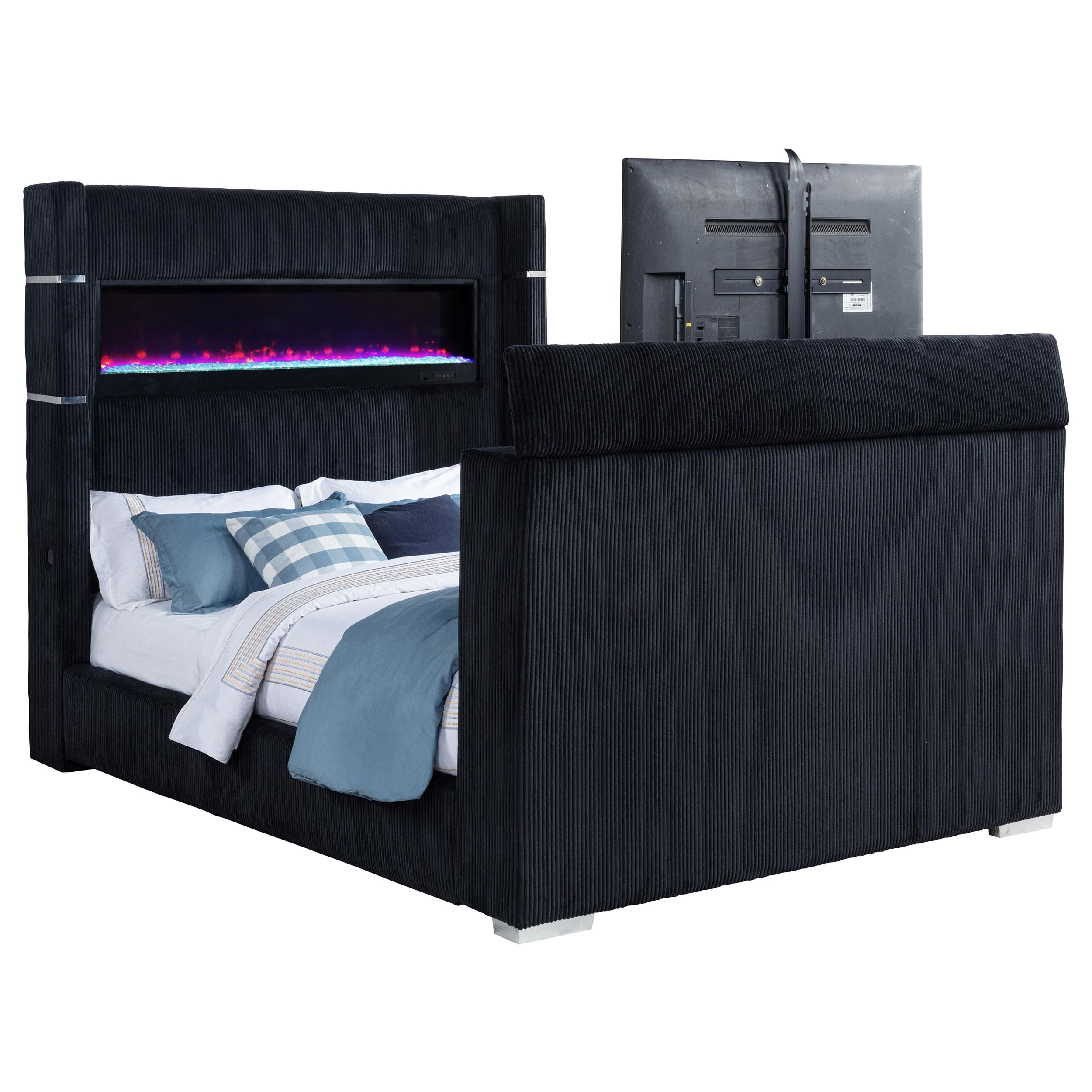 Tisdall Black Queen Flame Visualizer Wingback TV Bed – Luna Furniture