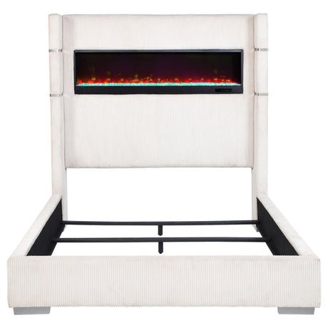 Tisdall Cream 67-inch Upholstered Queen Fireplace Bed from Coaster - Luna Furniture