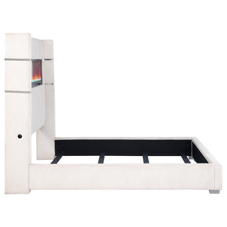 Tisdall Cream 67-inch Upholstered Queen Fireplace Bed from Coaster - Luna Furniture