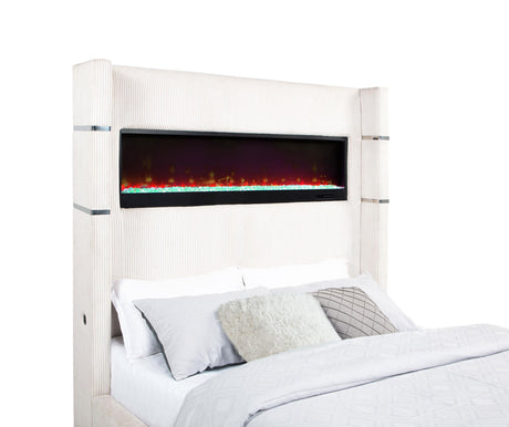 Tisdall Cream 67-inch Upholstered Queen Fireplace Bed from Coaster - Luna Furniture