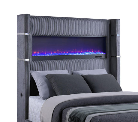 Tisdall Gray 67-inch Upholstered Cal King Fireplace Bed from Coaster - Luna Furniture