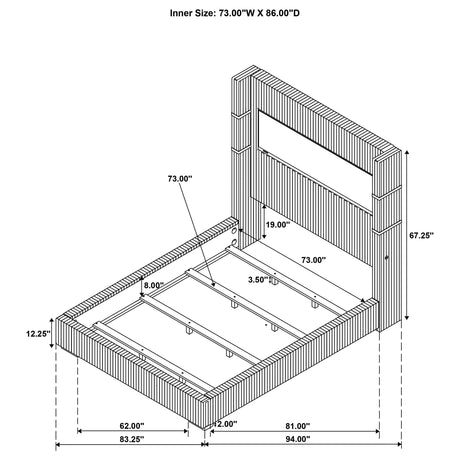 Tisdall Gray 67-inch Upholstered Cal King Fireplace Bed from Coaster - Luna Furniture