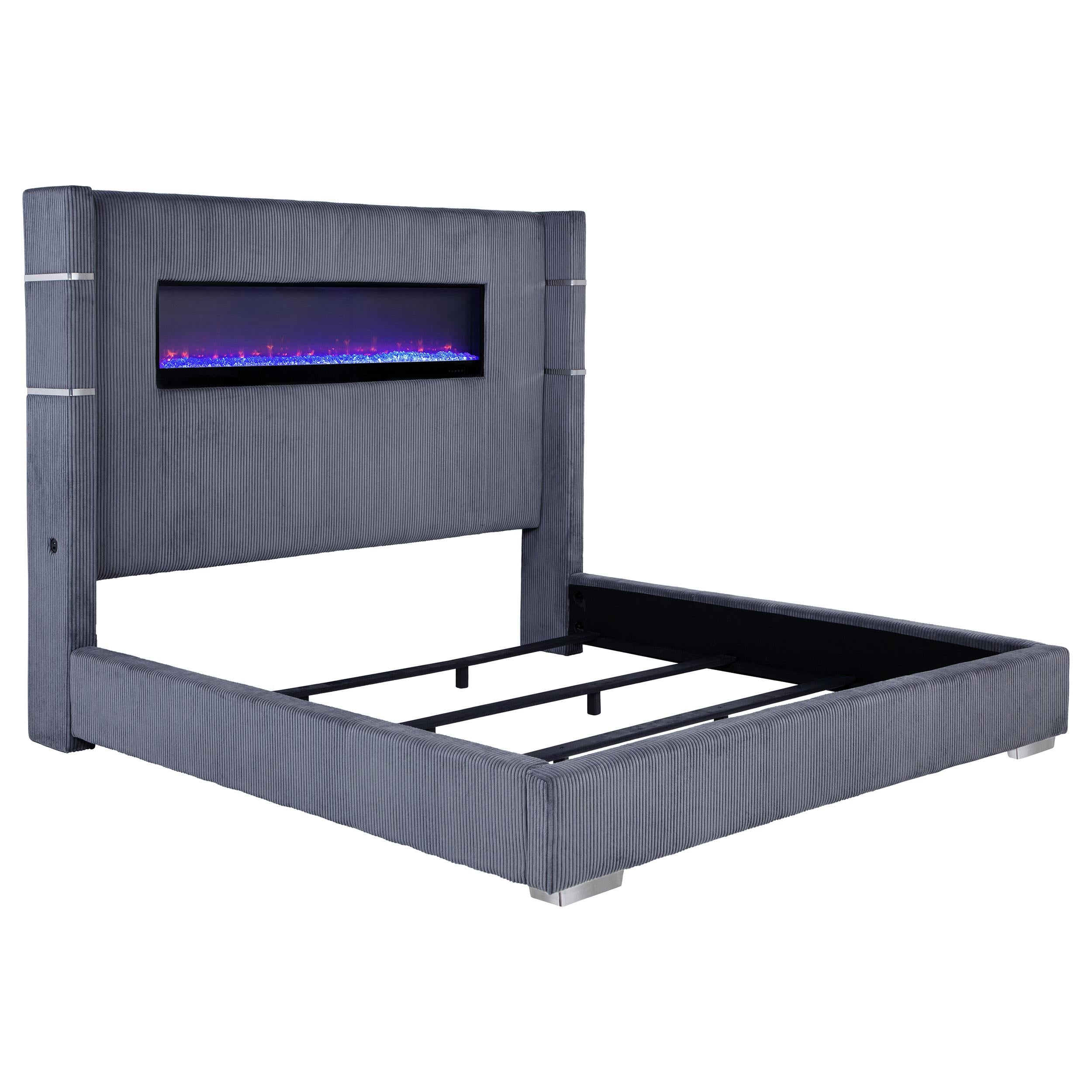 Coaster Tisdall Gray 67-inch Upholstered Eastern King Fireplace