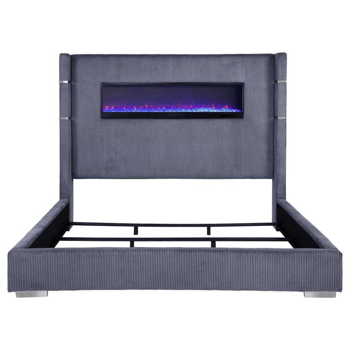 Tisdall Gray 67-inch Upholstered Eastern King Fireplace Bed from Coaster - Luna Furniture