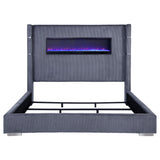 Tisdall Gray 67-inch Upholstered Eastern King Fireplace Bed from Coaster - Luna Furniture