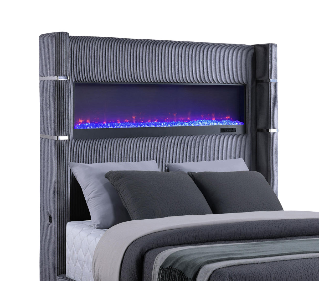 Tisdall Gray 67-inch Upholstered Eastern King Fireplace Bed from Coaster - Luna Furniture