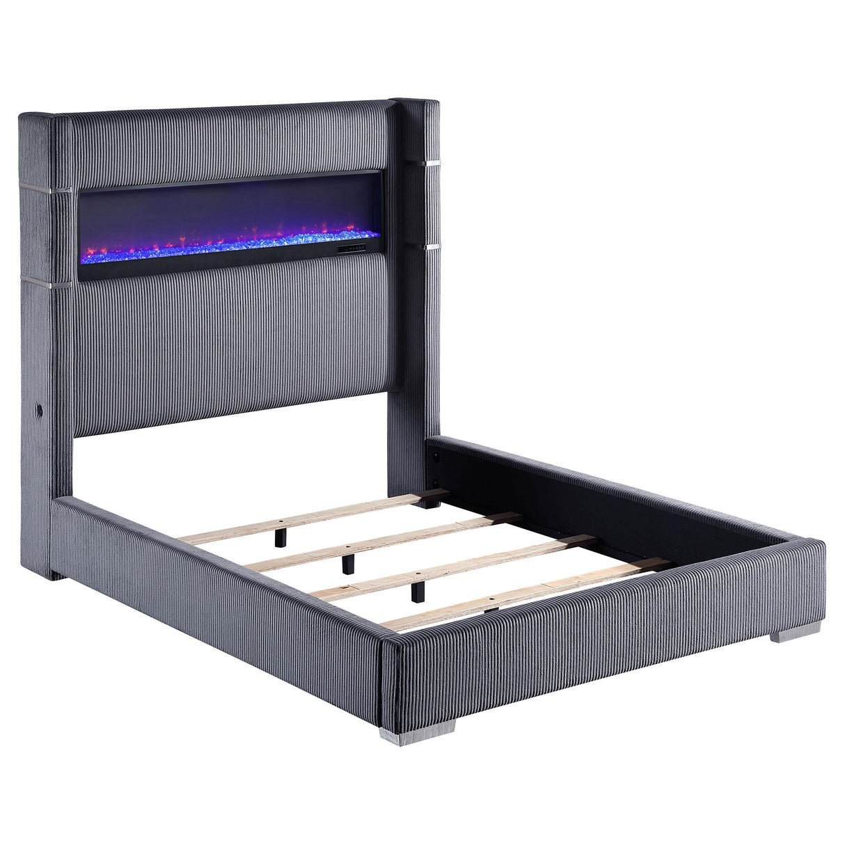 Tisdall Gray 67-inch Upholstered Queen Fireplace Bed from Coaster - Luna Furniture