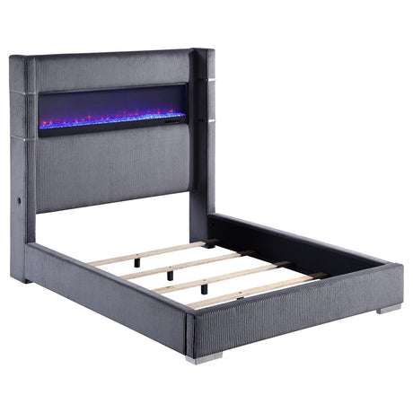 Tisdall Gray 67-inch Upholstered Queen Fireplace Bed from Coaster - Luna Furniture