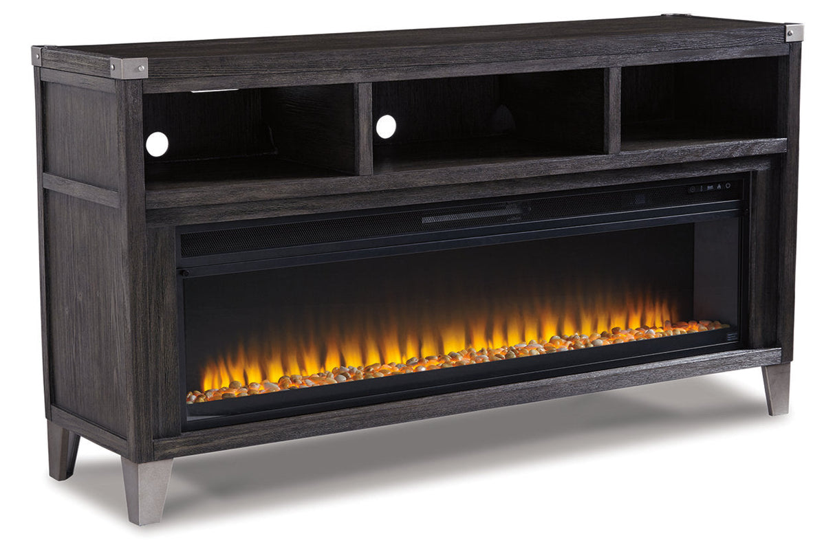 Todoe Gray 65" TV Stand with Electric Fireplace from Ashley - Luna Furniture