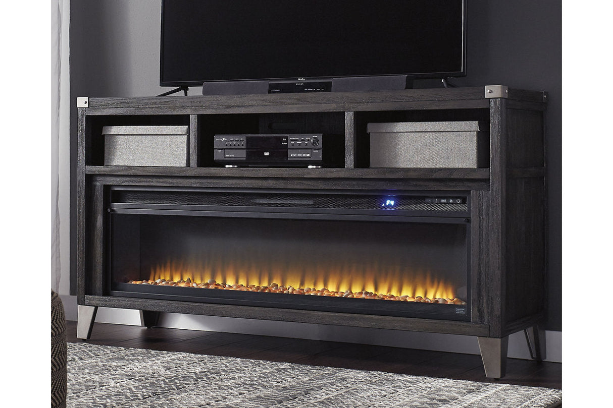 Todoe Gray 65" TV Stand with Electric Fireplace from Ashley - Luna Furniture