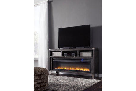 Todoe Gray 65" TV Stand with Electric Fireplace from Ashley - Luna Furniture