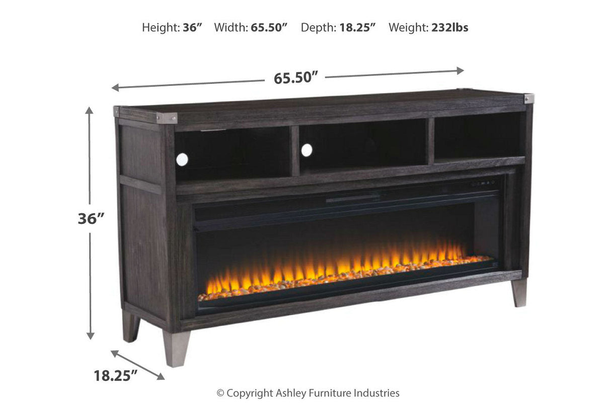 Todoe Gray 65" TV Stand with Electric Fireplace from Ashley - Luna Furniture